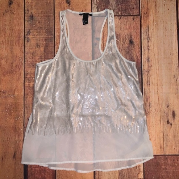 𝅺h& M Champagne Sparkle Tank Top Blouse Sz 2 (Rx) - Picture 1 of 6